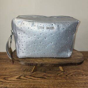 Steve Madden Silver Rhinestone-Studded Zip-Around Cosmetic Bag